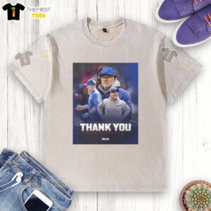 Official Bills Thank You Coach McDermott washed t-shirt featuring team colors and logo, perfect for fans.