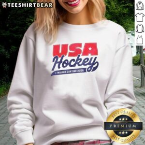 Alt Text: Top USA Hockey Milano Cortina 2026 Winter Olympic sweatshirt featuring iconic logo and stylish design.