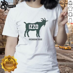 Alt Text: Official Goat Tom Izzo Michigan State Spartans Basketball Ladies Tee featuring team logo and vibrant green design.
