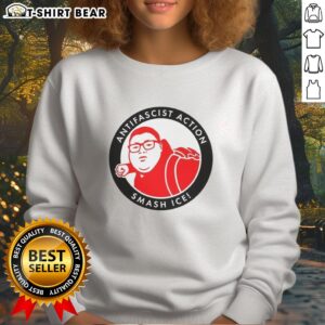 Alt Text: Top Antifascist Action Smash Ice Sweatshirt featuring bold graphic design, perfect for activists and supporters.