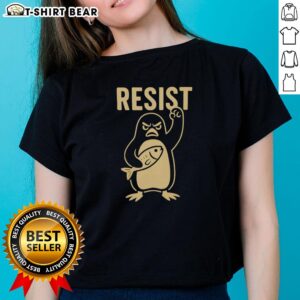 Nice Penguins Resist Ladies Tee featuring a vibrant penguin graphic on a stylish women's t-shirt.