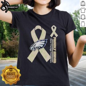 Premium Philadelphia Eagles Ladies Tee showcasing honor, courage, and commitment in stylish team colors.