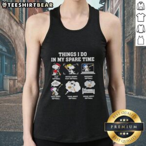 Alt Text: Snoopy plays softball on a colorful tank top, showcasing my love for fun activities in my spare time.