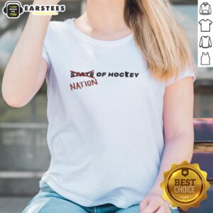 Nice Nation of Hockey meme ladies tee featuring a humorous hockey graphic on a stylish women's shirt.