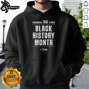 Alt Text: Nice Seattle Seahawks hoodie celebrating 100 years of Black History Month with vibrant design and team colors.