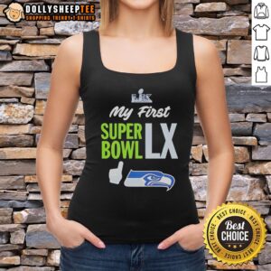 Original Seattle Seahawks Super Bowl My First Super Bowl LX 2026 Logo Tank Top featuring vibrant team colors and logo.