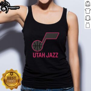 Premium Utah Jazz highlight reel tank top featuring vibrant team colors and logo, perfect for basketball fans.