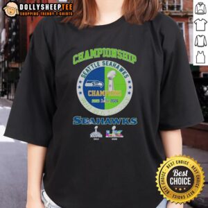 Alt Text: Premium Seattle Seahawks Super Bowl LX Championship ladies tee featuring vibrant team colors and stylish design.