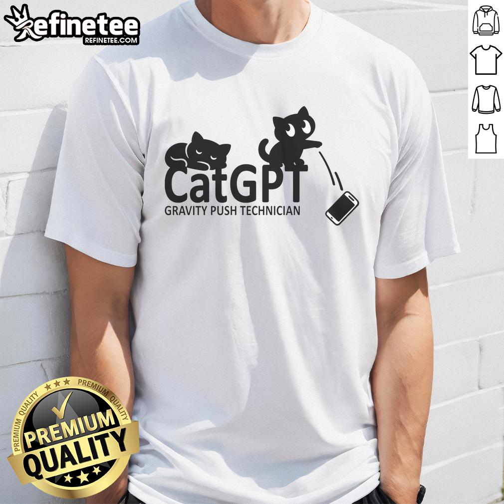 catgpt-gravity-push-technician-t-shirt Catgpt Gravity Push Technician T-Shirt featuring a stylish design for tech enthusiasts and cat lovers.