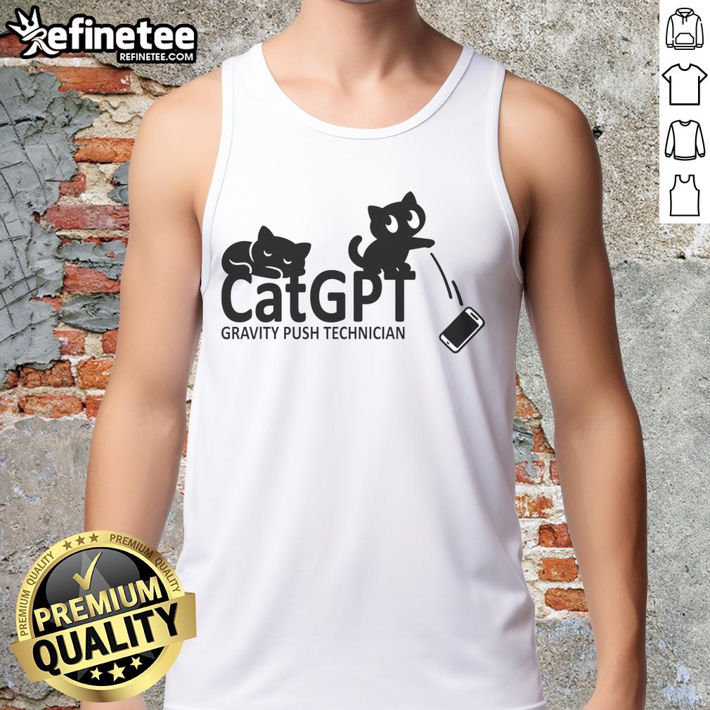 catgpt-gravity-push-technician-tank-top CatGPT Gravity Push Technician tank top design featuring a playful cat in a tech-inspired graphic.