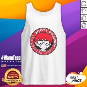 Scott Pilgrim 'Don't Get Mad, Get Tank Top' design featuring a colorful graphic and playful font, perfect for fans.