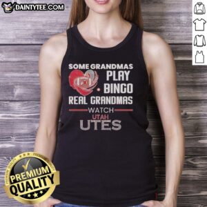 Real grandmas play bingo in Utah Utes tank tops, celebrating fun and family moments together.