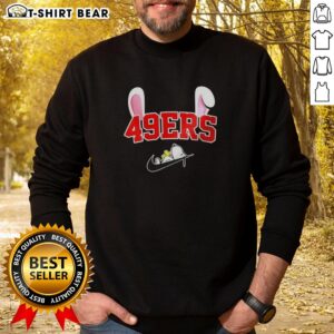 Pretty San Francisco 49ers X Snoopy Happy Easter Sweatshirt featuring vibrant colors and festive designs perfect for fans.