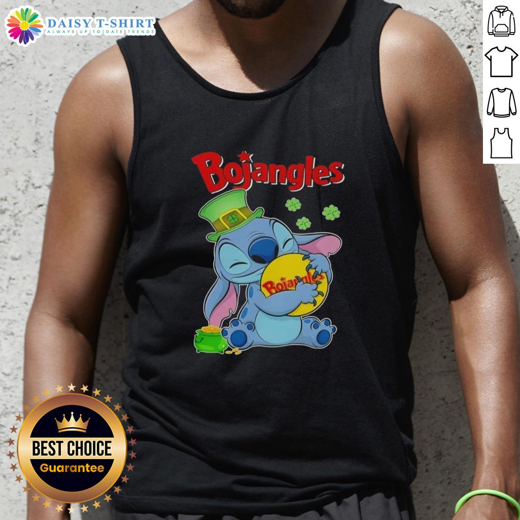 Cute Stitch Hug The Bojangles Logo Happy Patrick'S Day Tank Top Alt Text: Cute Stitch hugging the Bojangles logo on a Happy St. Patrick's Day tank top, perfect for festive celebrations.