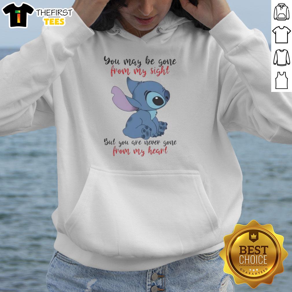 cute-stitch-you-may-be-gone-from-my-sight-but-you-are-never-gone-from-my-heart-hoodie Alt Text: Cute Stitch hoodie featuring the quote You may be gone from my sight, but you're never gone from my heart.