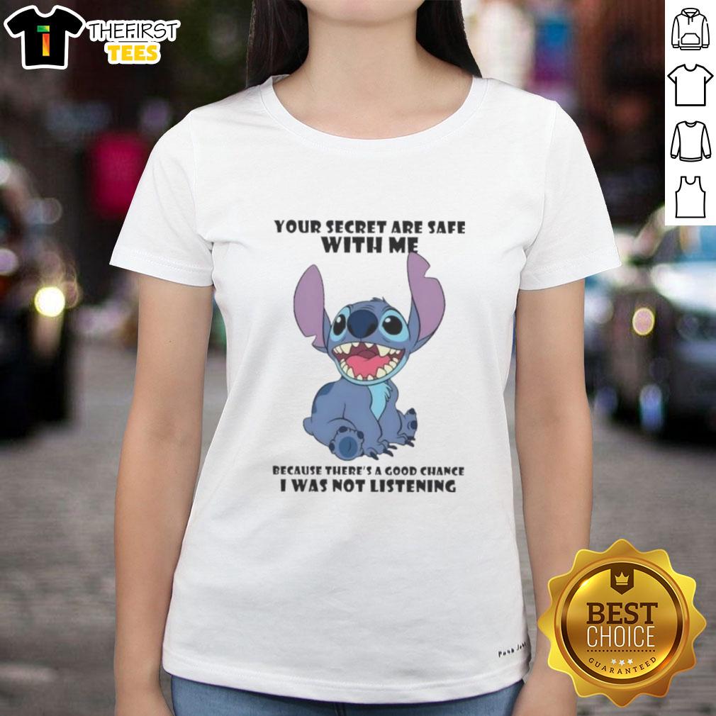 cute-stitch-your-secret-are-safe-with-me-because-theres-a-good-chance-i-was-not-listening-ladies-tee Cute Stitch 'Your Secrets Are Safe With Me' Ladies Tee featuring playful design and comfortable fit, perfect for casual wear.