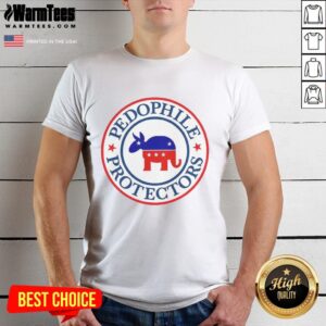 Premium Pedophile Protectors Logo Parody T-Shirt featuring humorous graphic design and bold text for edgy fashion.