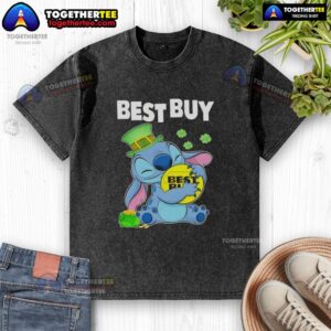 Happy St. Patrick's Day washed t-shirt with Nice Stitch Hug logo, perfect for festive celebrations and casual wear.