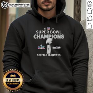 Seattle Seahawks Super Bowl LX Champions 2026 hoodie featuring NFL trophy design, perfect for fans and collectors.
