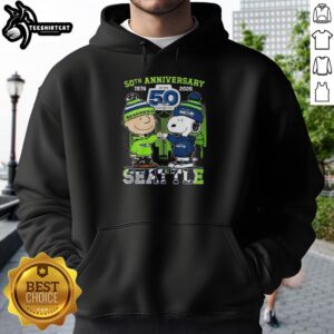 Nice Seattle Seahawks Charlie Brown And Snoopy 50th Anniversary 1976-2026 T-Shirt - Image 2