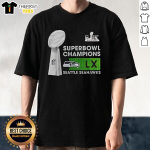 Premium Seattle Seahawks Super Bowl LX Champions NFL 2026 trophy t-shirt featuring team logo and celebratory design.