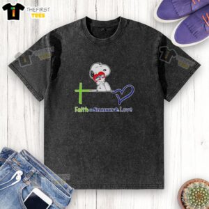 Premium Seattle Seahawks Snoopy Hugs Heart Faith Love Washed T-Shirt featuring a playful Snoopy design for fans.