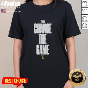 Alt Text: Official USC BHM Change The Game logo on a stylish ladies tee, perfect for celebrating Black History Month.