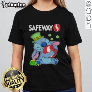 Official Stitch St. Patrick's Day Hug Ladies Tee with Safeway logo, perfect for festive celebrations and casual wear.