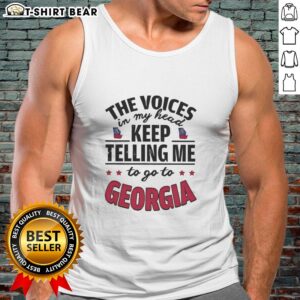 Alt Text: Woman wearing The Voices In My Head Keep Telling Me To Go To Georgia tank top, showcasing casual summer style.