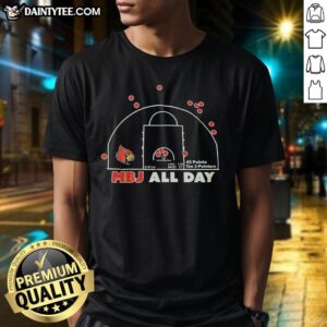 Alt Text: Original Mikel Brown Jr. Rookie Louisville Cardinals MBJ All Day T-Shirt featuring team colors and logo design.