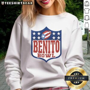 Top Benito Bowl NFL Shield Puerto Rico Flag graphic sweatshirt for sports fans, showcasing vibrant colors and design.