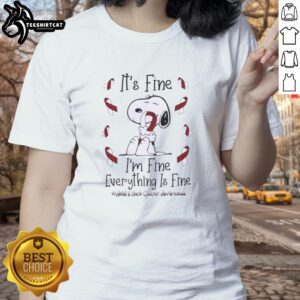Funny Snoopy 'It's Fine I'm Fine Everything is Fine' tee for head and neck cancer awareness, perfect for ladies.