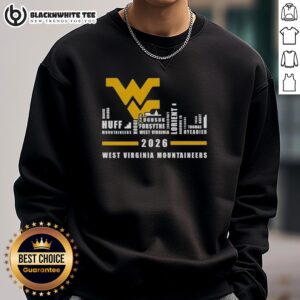 Stylish 2026 West Virginia Mountaineers sweatshirt featuring city skyline and all names design for fans.