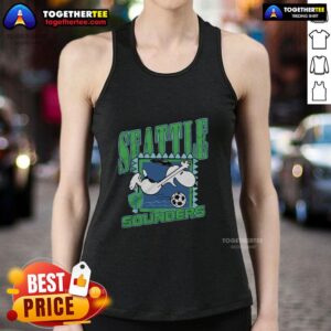 Good Peanuts Snoopy x Seattle Sounders FC tank top featuring playful Snoopy design for fans and summer wear.