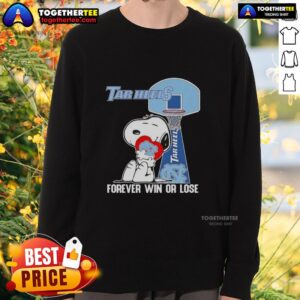 Alt Text: Official Peanuts Snoopy Forever Win or Lose North Carolina Tar Heels basketball sweatshirt in blue with logo.