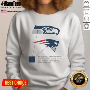Seattle Seahawks and New England Patriots sweatshirt featuring blue logo designs, showcasing team spirit and style.