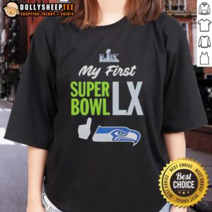 Original Seattle Seahawks Super Bowl logo on a ladies tee, celebrating my first Super Bowl Lx 2026 experience.
