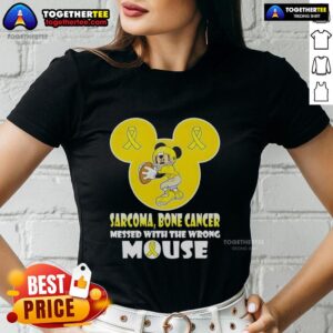 Original Mickey Sarcoma Bone Cancer 'Messed With The Wrong Mouse' Ladies Tee featuring a fun graphic design.