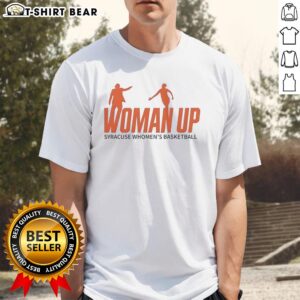 Syracuse 2026 Women's Basketball 'Woman Up' logo t-shirt featuring vibrant colors and bold design for fans.