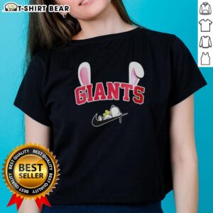 Pretty New York Giants x Snoopy Happy Easter ladies tee featuring vibrant graphics and festive colors for spring celebrations.