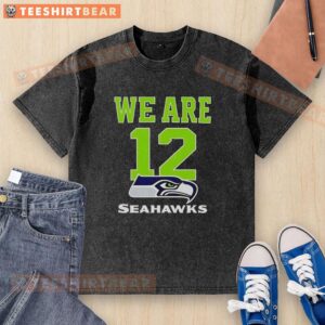 Seattle Seahawks washed t-shirt featuring 'Hot We Are 12' slogan, perfect for fans celebrating team spirit.