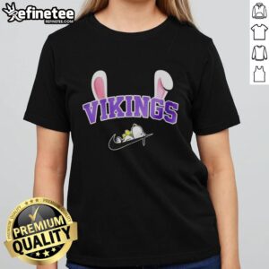 Nice Minnesota Vikings x Snoopy Happy Easter ladies tee featuring vibrant graphics and festive design for fans.