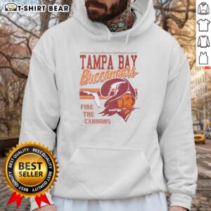 Alt Text: Original Tampa Bay Buccaneers Fire The Cannons Spirit Script Hoodie in vibrant red, perfect for fans and game day.