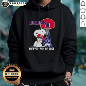 Alt Text: Awesome Peanuts Snoopy Forever Win or Lose UConn Huskies Basketball Hoodie featuring colorful graphics and cozy design.