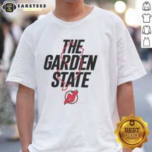 Alt Text: Nice New Jersey Devils The Garden State Outline T-Shirt featuring a stylish design and vibrant team colors.