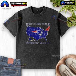 Alt Text: Original 'There Is Only One Nation' New England Patriots Nation washed t-shirt in navy blue, perfect for fans.