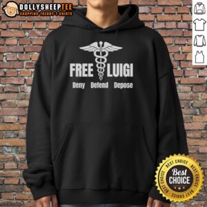 Good Free Luigi Deny Defend Depose Hoodie in black, featuring a stylish design perfect for casual wear.