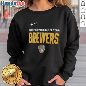Alt Text: Nice engineered Milwaukee Brewers MLB logo sweatshirt in navy blue, perfect for fans and casual wear.