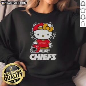 Alt Text: Kansas City Chiefs Hello Kitty sweatshirt for 2026 NFL Night, showcasing a fun blend of sports and pop culture.