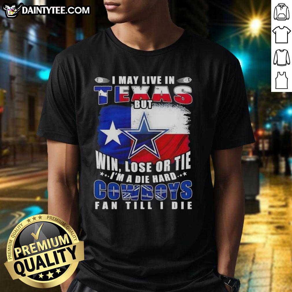 funny-i-may-live-in-texas-but-im-a-die-hard-dallas-cowboys-fan-till-i-die-football-flag-t-shirt-1 Funny Dallas Cowboys fan t-shirt featuring a football flag design, perfect for Texas sports enthusiasts.